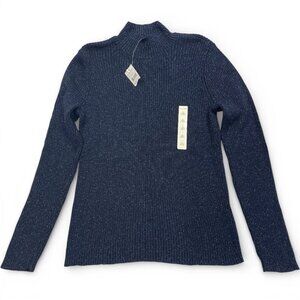 Studio Works Blue Glitter NEW TAGS Ribbed Sweater Women's PL Petite Large